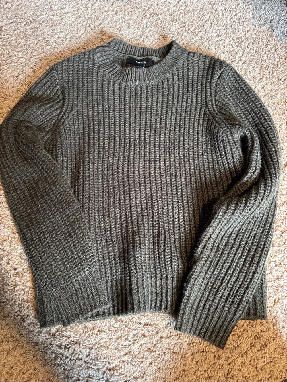 Forever 21 Olive Green Ribbed Crewneck Sweater